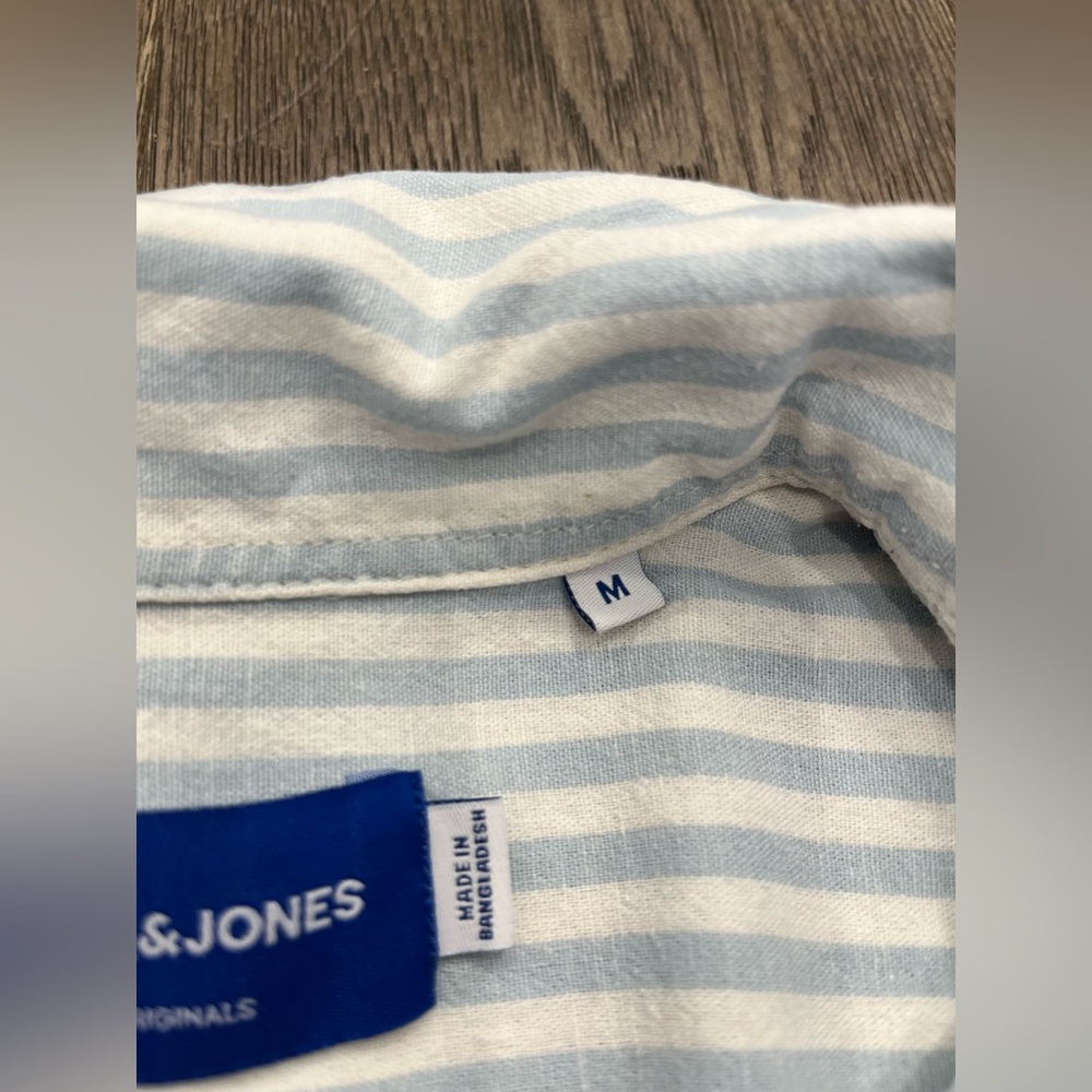 Jack&Jones Men's Button Up Striped Short Sleeve Shirt - Blue - Picture 4 of 9